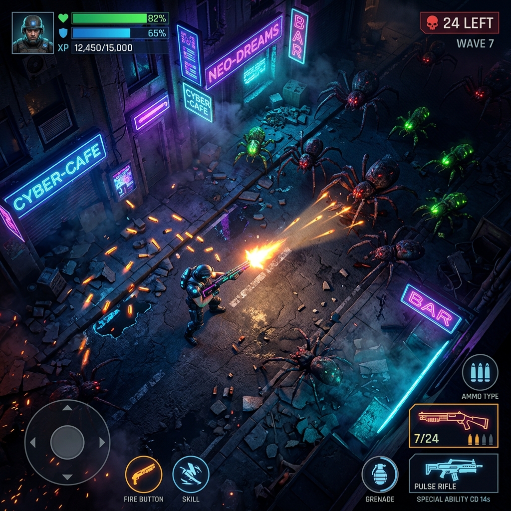 Purge Protocol gameplay: marine fighting spider swarms